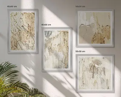 Polyptychon mit Rahmen beige abstrakte Formen und Linien
