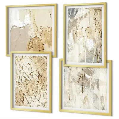 Polyptychon mit Rahmen beige abstrakte Formen und Linien