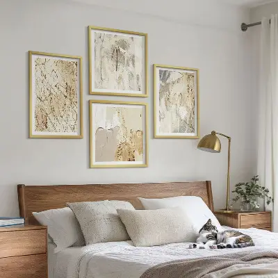 Polyptychon mit Rahmen beige abstrakte Formen und Linien
