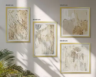 Polyptychon mit Rahmen beige abstrakte Formen und Linien