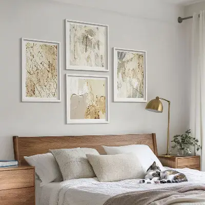 Polyptychon mit Rahmen beige abstrakte Formen und Linien