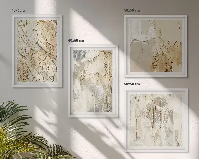 Polyptychon mit Rahmen beige abstrakte Formen und Linien
