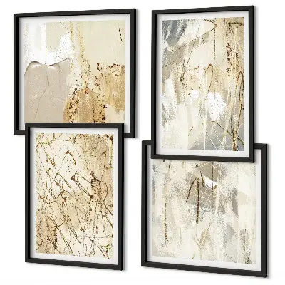 Polyptychon mit Rahmen beige abstrakte Formen und Linien