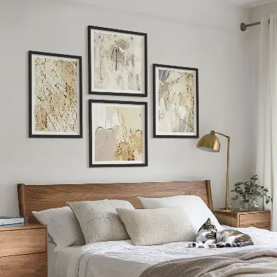 Polyptychon mit Rahmen beige abstrakte Formen und Linien