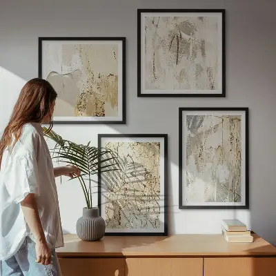Polyptychon mit Rahmen beige abstrakte Formen und Linien