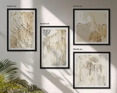 Polyptychon mit Rahmen beige abstrakte Formen und Linien