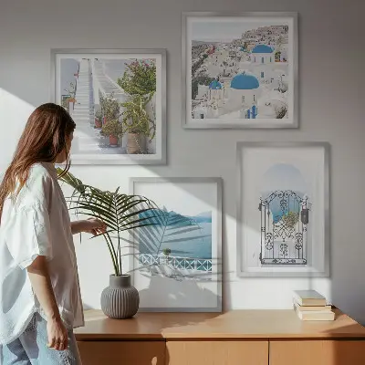 Polyptychon mit Rahmen Motiv Weiße Treppenpflanzen am Meer