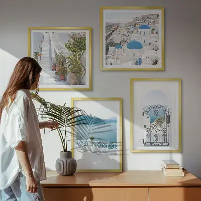 Polyptychon mit Rahmen Motiv Weiße Treppenpflanzen am Meer