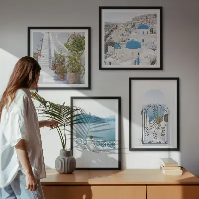 Polyptychon mit Rahmen Motiv Weiße Treppenpflanzen am Meer