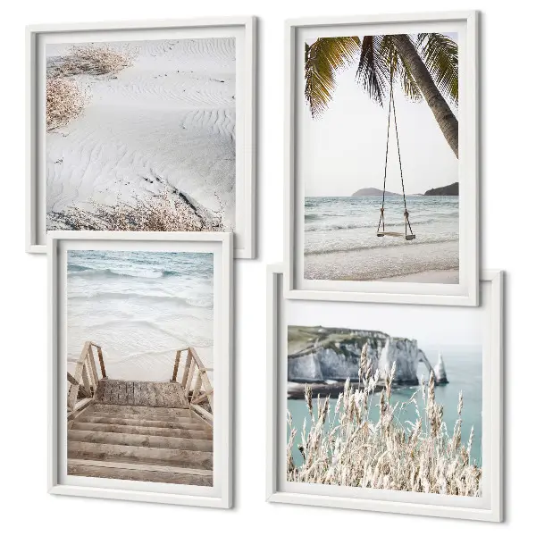 Strandtreppe mit Schaukel am Meer mehrteiliges Wandbild mit Rahmen