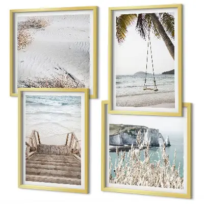 Strandtreppe mit Schaukel am Meer mehrteiliges Wandbild mit Rahmen