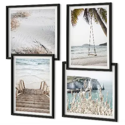 Strandtreppe mit Schaukel am Meer mehrteiliges Wandbild mit Rahmen