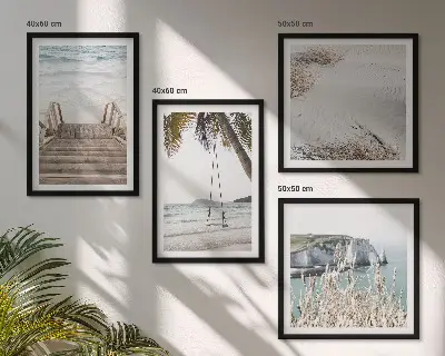 Strandtreppe mit Schaukel am Meer mehrteiliges Wandbild mit Rahmen