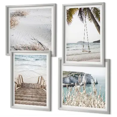 Strandtreppe mit Schaukel am Meer mehrteiliges Wandbild mit Rahmen