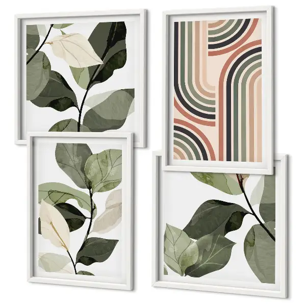 Wanddeko-Set mit geometrischen Pflanzenmotiven
