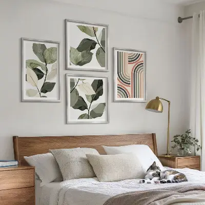 Wanddeko-Set mit geometrischen Pflanzenmotiven