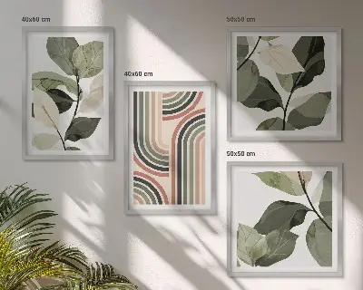 Wanddeko-Set mit geometrischen Pflanzenmotiven