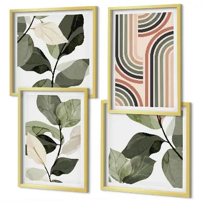 Wanddeko-Set mit geometrischen Pflanzenmotiven