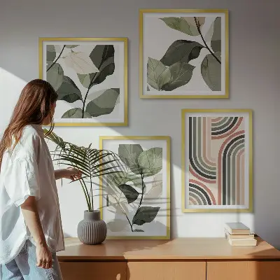 Wanddeko-Set mit geometrischen Pflanzenmotiven