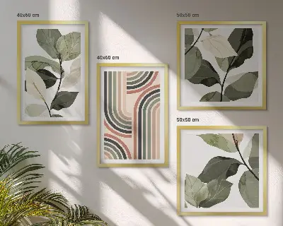 Wanddeko-Set mit geometrischen Pflanzenmotiven