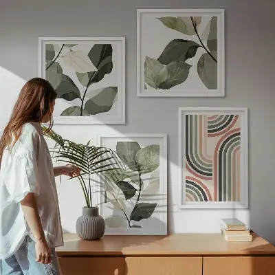 Wanddeko-Set mit geometrischen Pflanzenmotiven