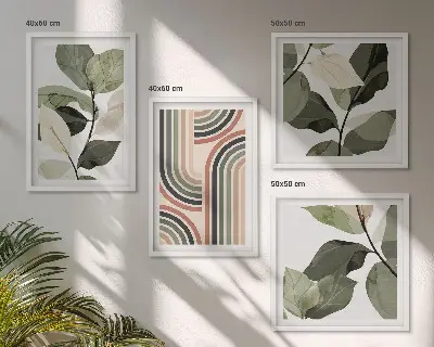 Wanddeko-Set mit geometrischen Pflanzenmotiven