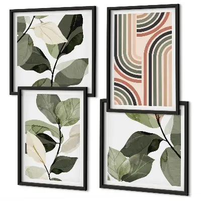 Wanddeko-Set mit geometrischen Pflanzenmotiven