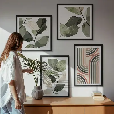 Wanddeko-Set mit geometrischen Pflanzenmotiven