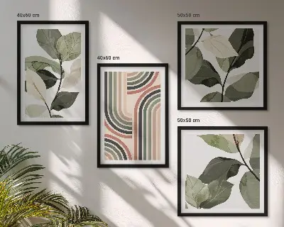 Wanddeko-Set mit geometrischen Pflanzenmotiven