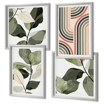 Wanddeko-Set mit geometrischen Pflanzenmotiven