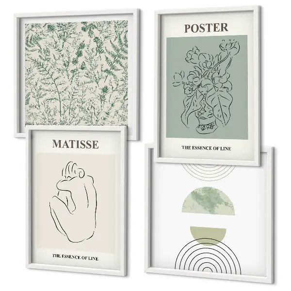 Polyptychon mit Rahmen Wandbild mit Linien und Pflanzenmuster im minimalistischen Stil
