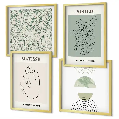 Polyptychon mit Rahmen Wandbild mit Linien und Pflanzenmuster im minimalistischen Stil
