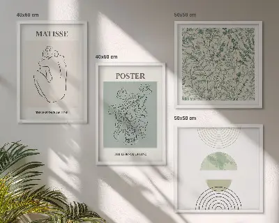 Polyptychon mit Rahmen Wandbild mit Linien und Pflanzenmuster im minimalistischen Stil