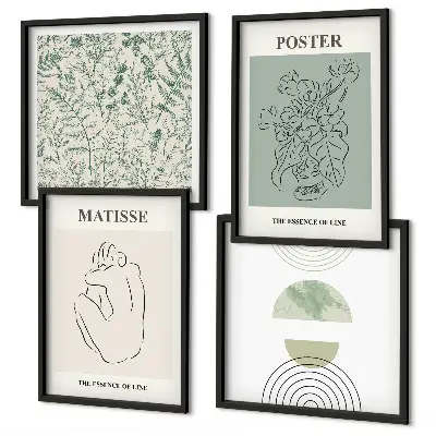 Polyptychon mit Rahmen Wandbild mit Linien und Pflanzenmuster im minimalistischen Stil