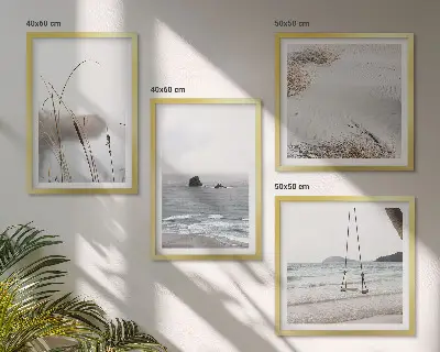 Vegetation am Wasser im Sommer als gerahmtes Polyptychon