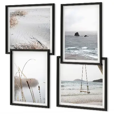 Vegetation am Wasser im Sommer als gerahmtes Polyptychon