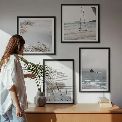 Vegetation am Wasser im Sommer als gerahmtes Polyptychon