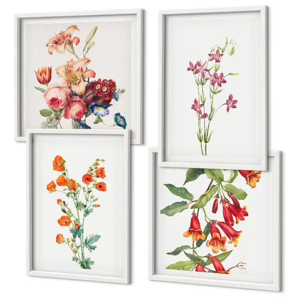 Wanddeko-Set mit Blumenmalerei im Retro-Stil