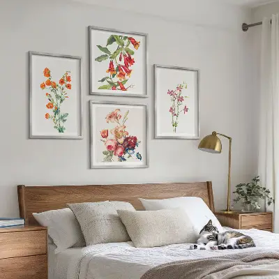 Wanddeko-Set mit Blumenmalerei im Retro-Stil