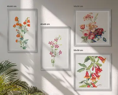 Wanddeko-Set mit Blumenmalerei im Retro-Stil