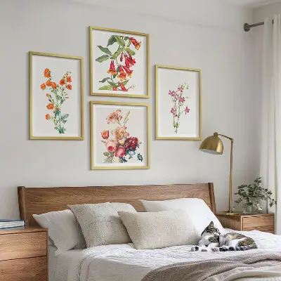 Wanddeko-Set mit Blumenmalerei im Retro-Stil