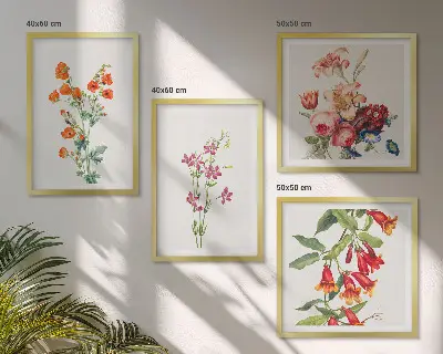 Wanddeko-Set mit Blumenmalerei im Retro-Stil