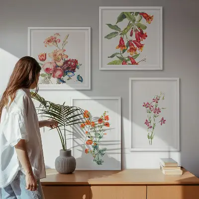 Wanddeko-Set mit Blumenmalerei im Retro-Stil