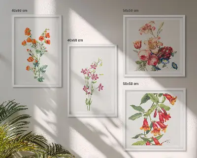 Wanddeko-Set mit Blumenmalerei im Retro-Stil
