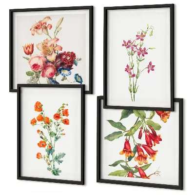 Wanddeko-Set mit Blumenmalerei im Retro-Stil