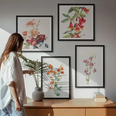Wanddeko-Set mit Blumenmalerei im Retro-Stil