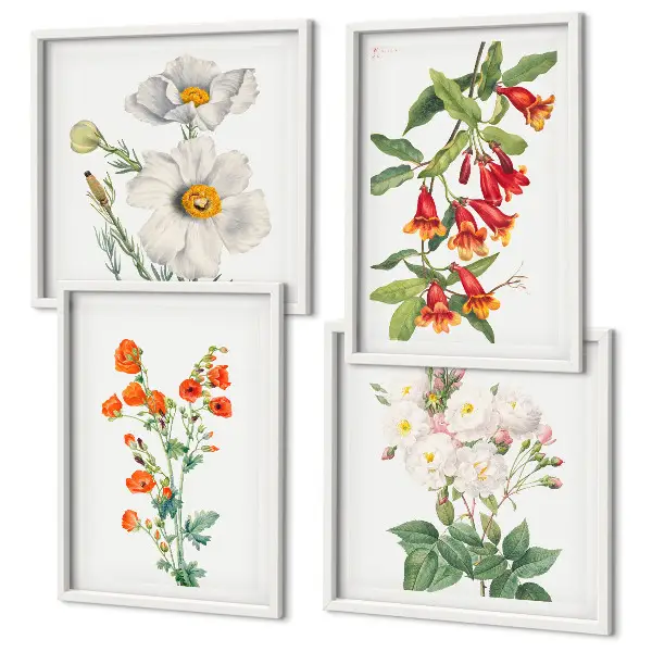 Retro Blumenmalerei als Polyptychon mit Rahmen