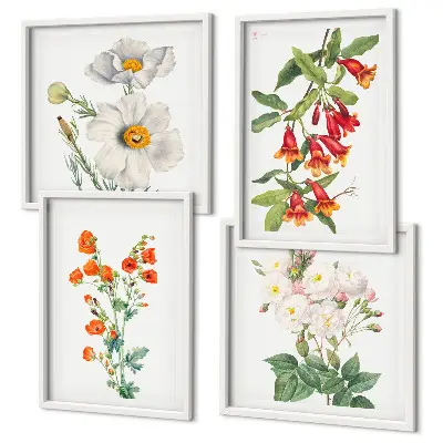 Retro Blumenmalerei als Polyptychon mit Rahmen