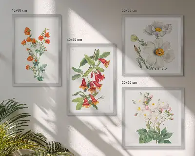 Retro Blumenmalerei als Polyptychon mit Rahmen