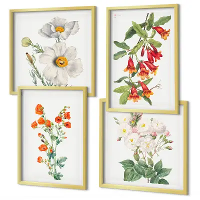 Retro Blumenmalerei als Polyptychon mit Rahmen